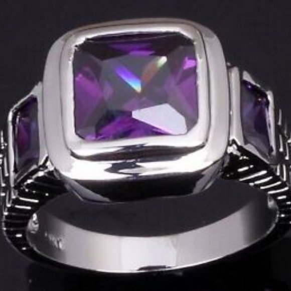 COPY - Size 12 Mens Halo Purple Cz 18K White Gold Plated - Picture 3 of 4